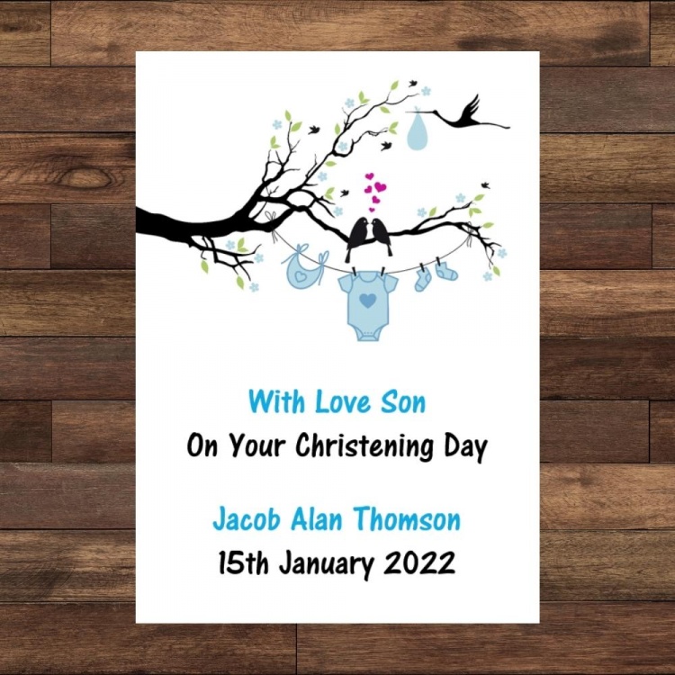 Personalised Christening Card - Blue Clothes Line